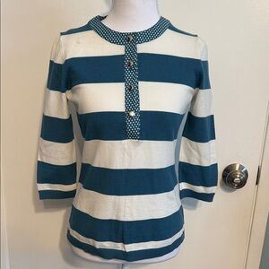 Charter Club Teal and White Striped Button Down Shirt